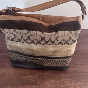 Coach F11531 Mixed Media Canvas/Suede/Leather Shoulder Bag